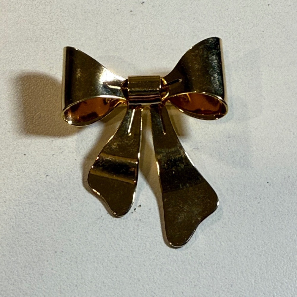 Gold Tone Ribbon Bow Brooch Pin Women's Jewelry‎ Wedding Party Gift